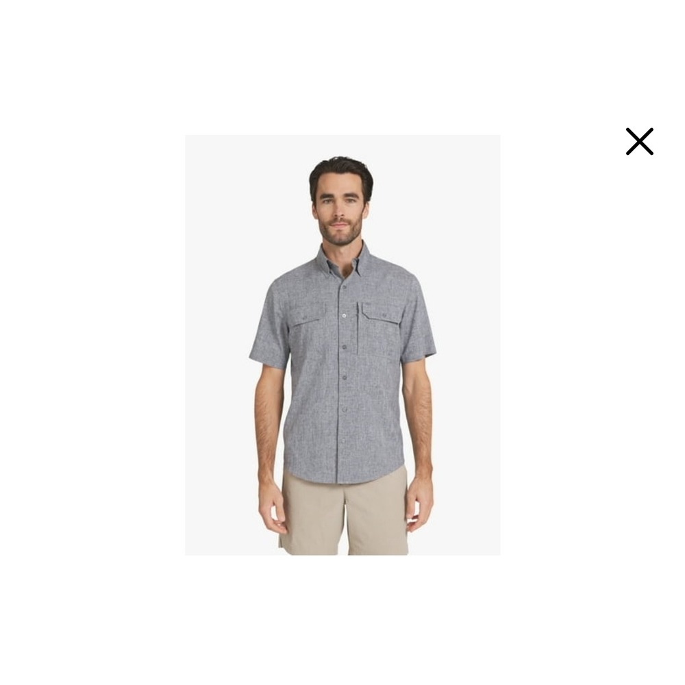 Chaps Everyday Performance Mens XXL Gray Short Sleeve Button Down Fishing Shirt